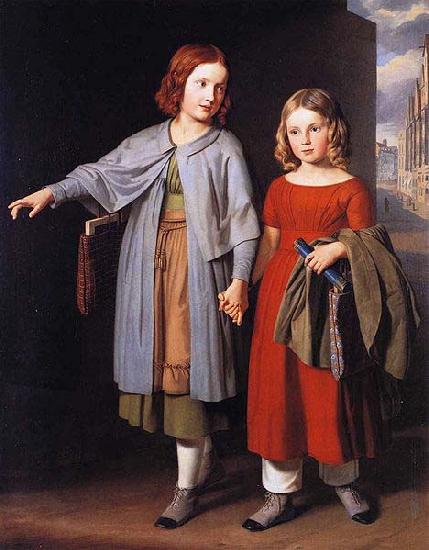 unknow artist The Artist's Daughters on the Way to School oil painting image